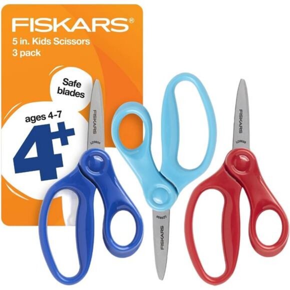 Fiskars 5" Pointed-Tip‎ Scissors for Kids 4-7 (3-Pack), Right Handed Scissors - Picture 1 of 6